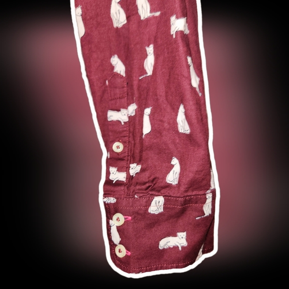 Talbots Women's Small Shirt Cat Print Button Up Long Sleeves Red Kittens… - Picture 3 of 5